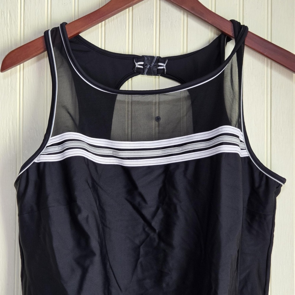 Christina Swimsuit Womens Size Black One Piece Mesh Stripe Lined‎
